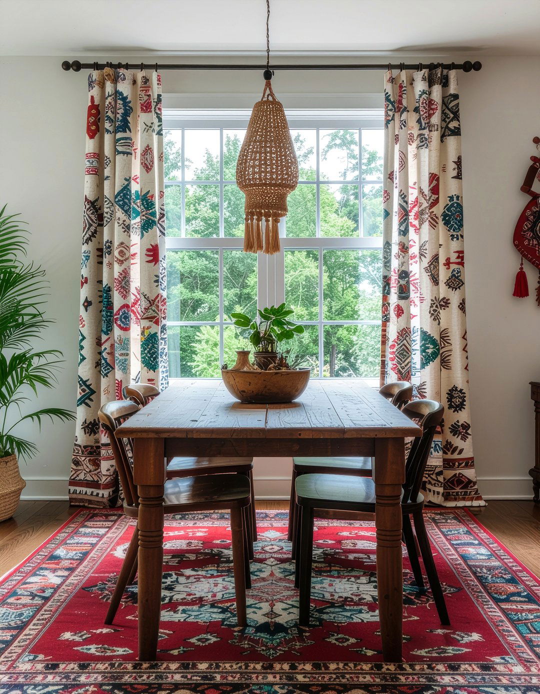 Boho pattern curtains dining room - 30 patterned curtain dining room ideas