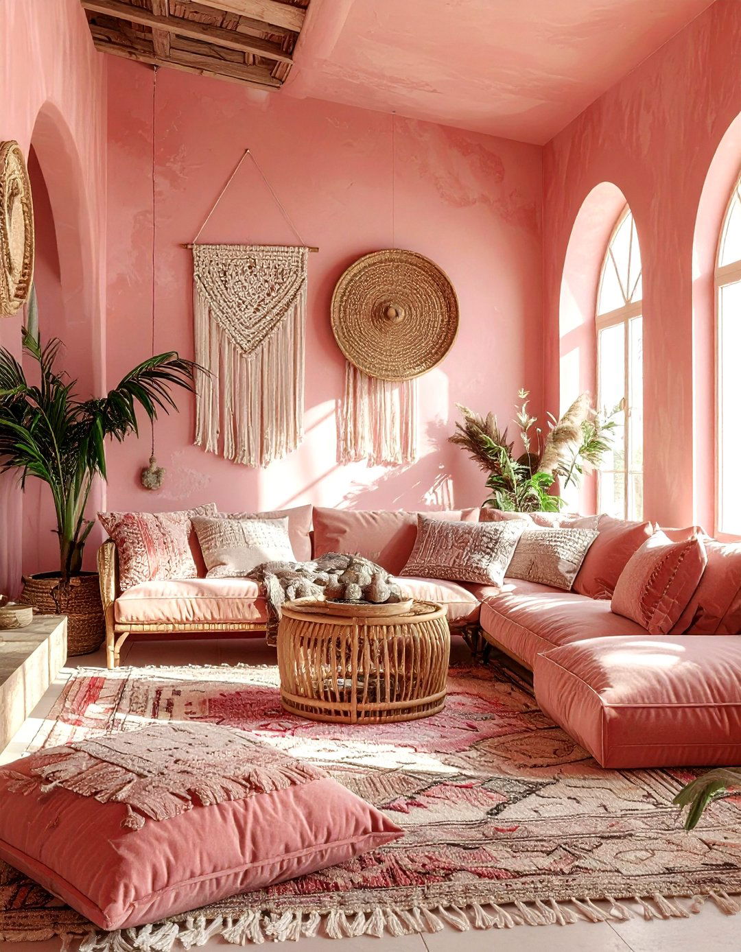 Boho pink living room - 30 pink living room ideas
