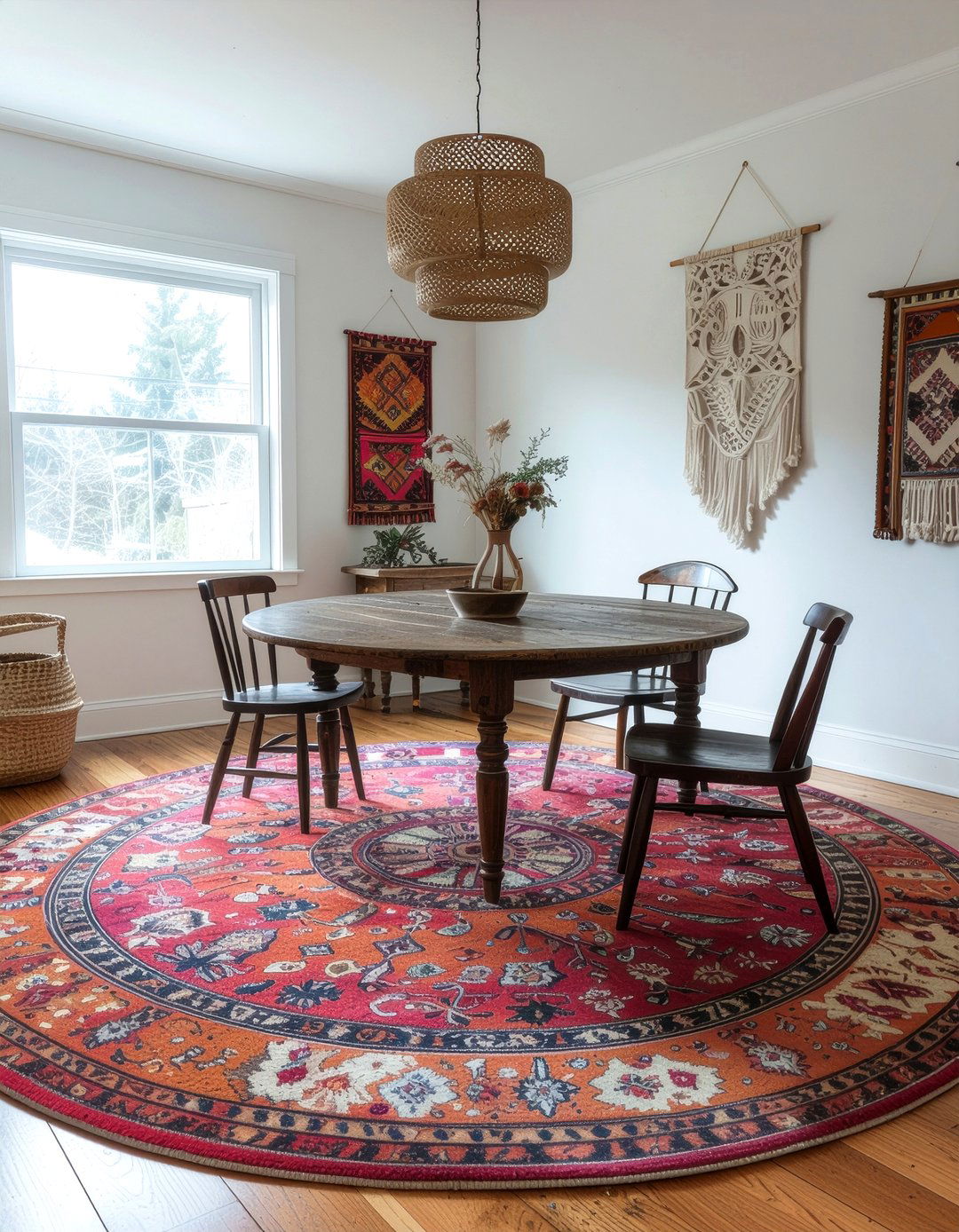 Boho round rug dining room - 30 round rug dining room ideas