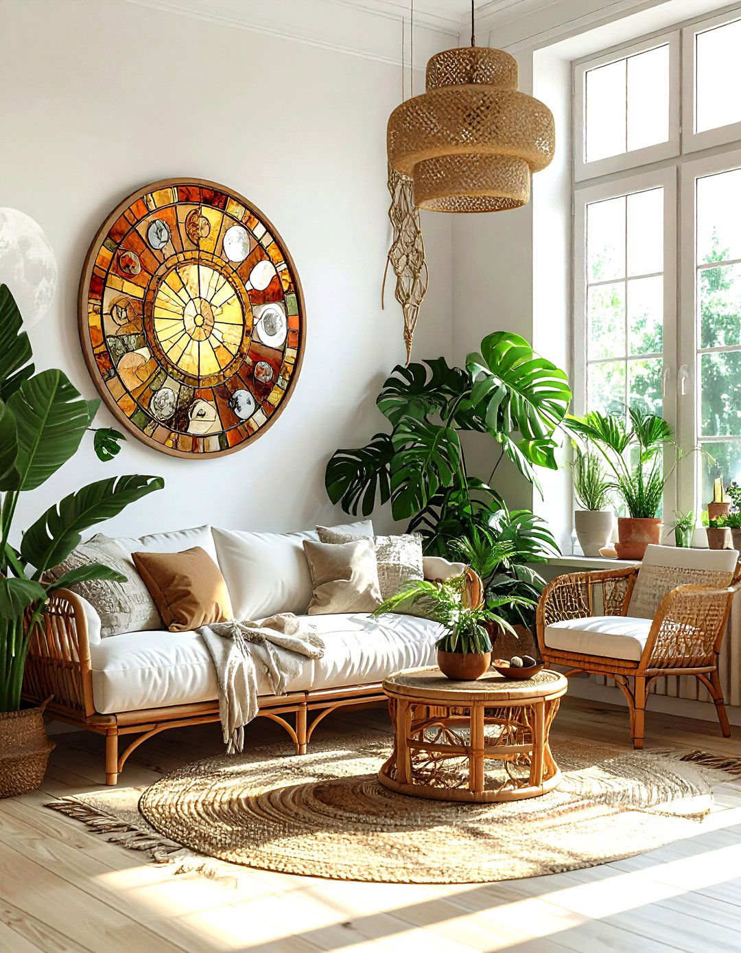 Boho stained glass wall hanging - 30 living room stained glass ideas