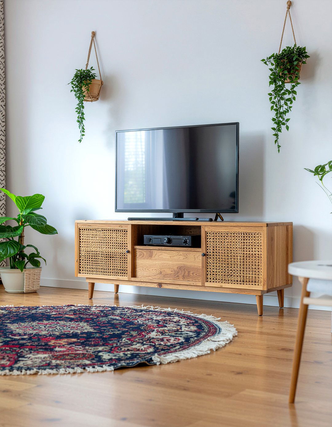 Boho style tv stand - 30 living room tv stand ideas