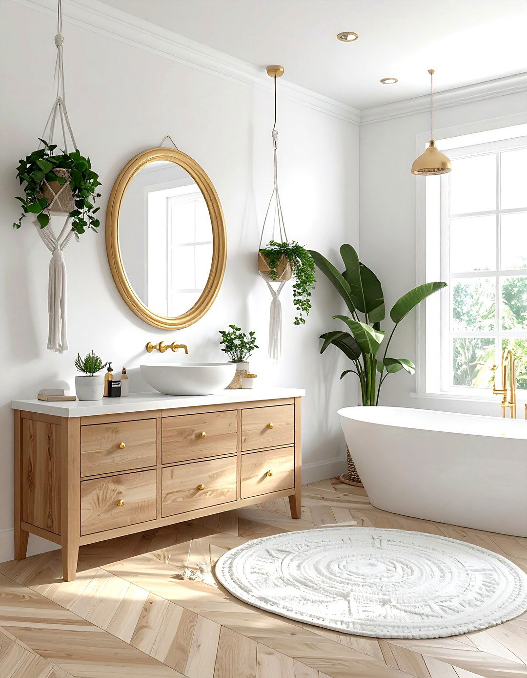 Boho white and gold bathroom - 30 gold and white bathroom ideas