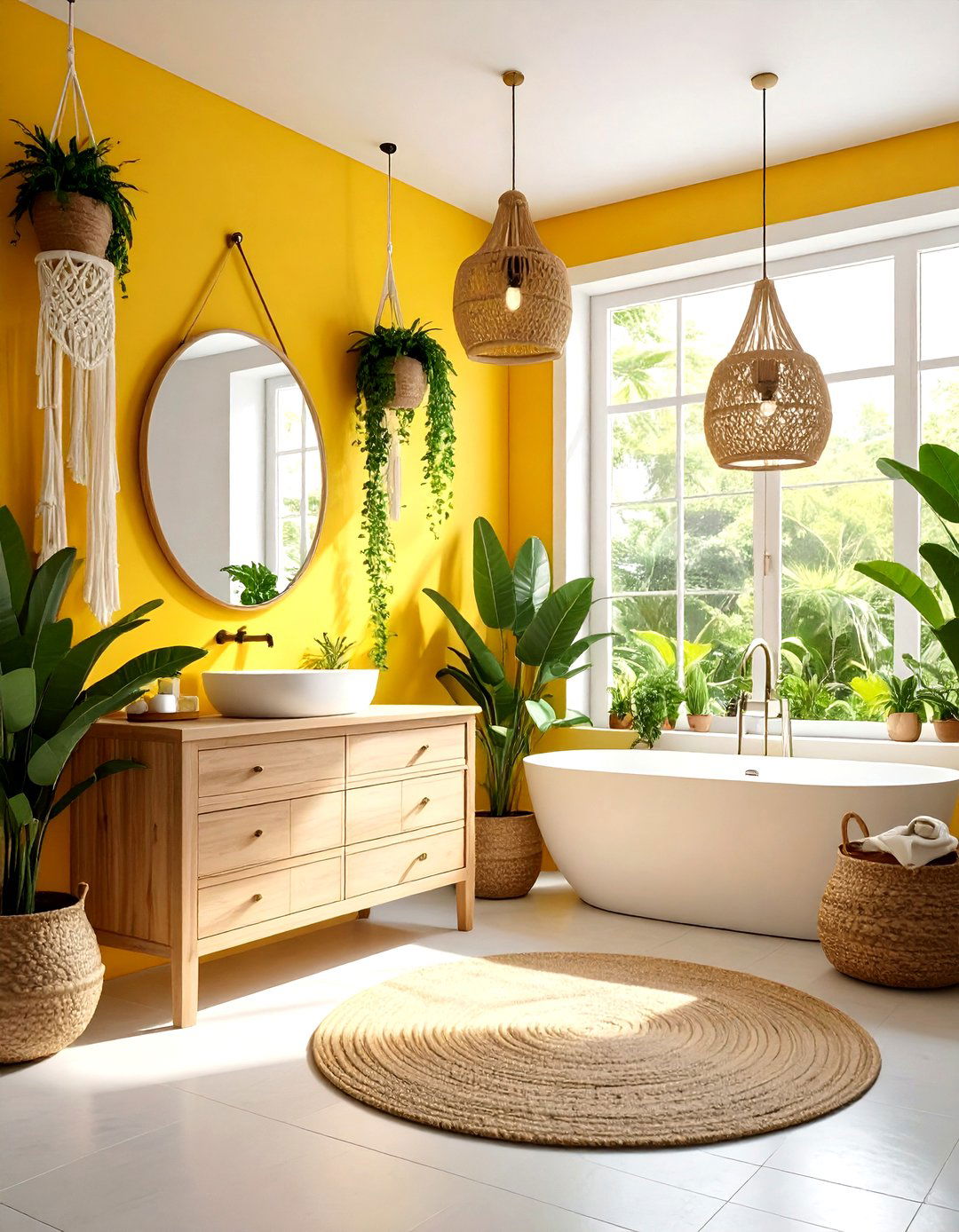 Boho yellow bathroom - 30 yellow and white bathroom ideas