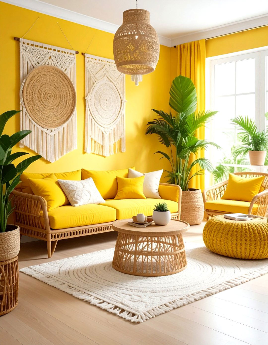 Boho yellow living room - 30 yellow and white living room ideas