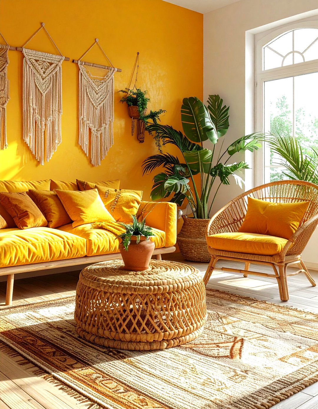 Boho yellow living room - 30 yellow living room ideas