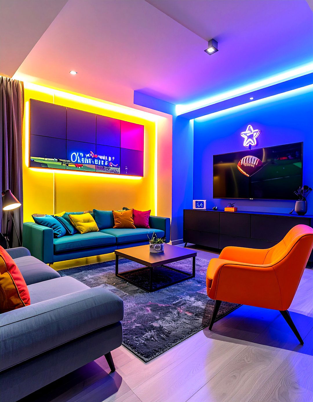Bold Color Sports Living Room - 30 sports themed living room ideas