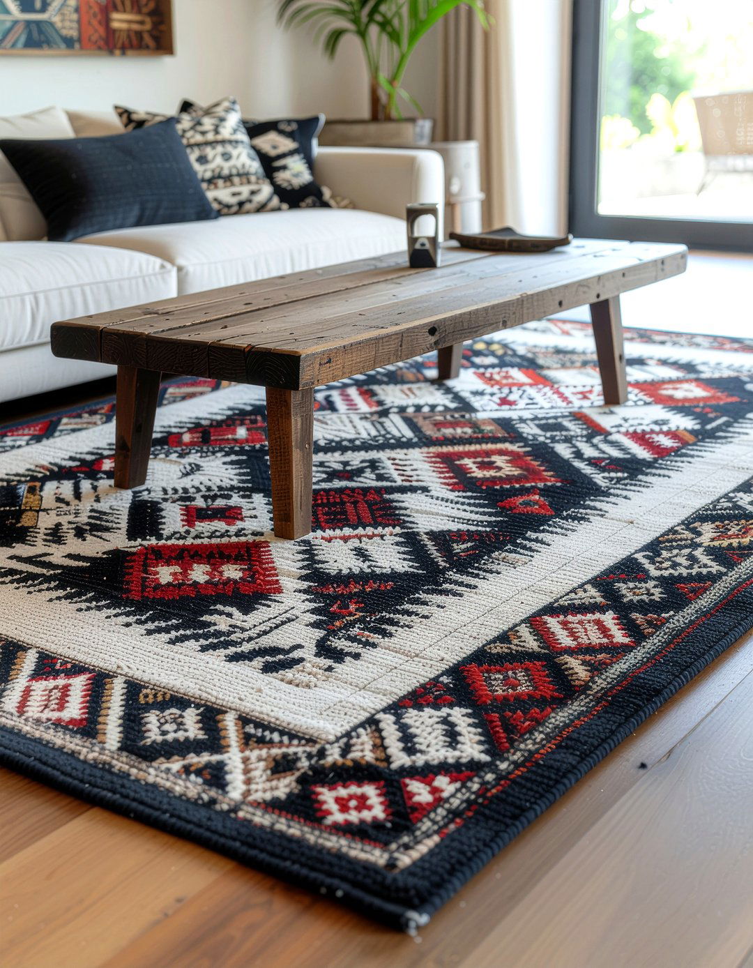 Bold Geometric Rug - 30 Mexican living room ideas