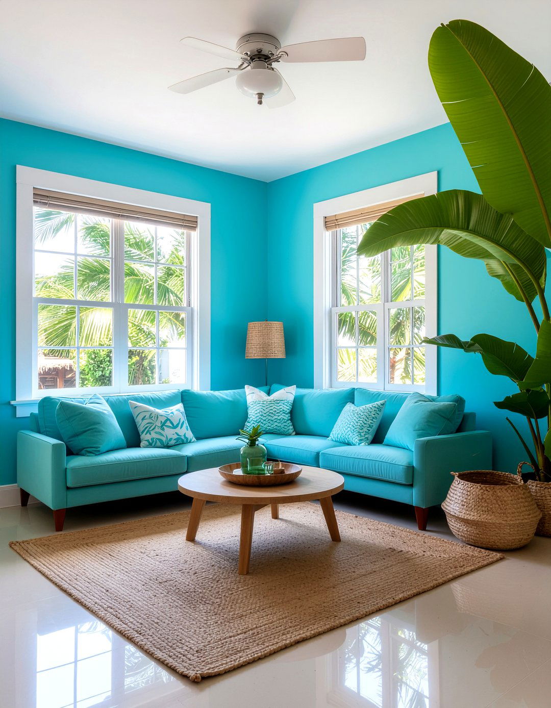 Bold Turquoise Walls - 30 tropical living room ideas
