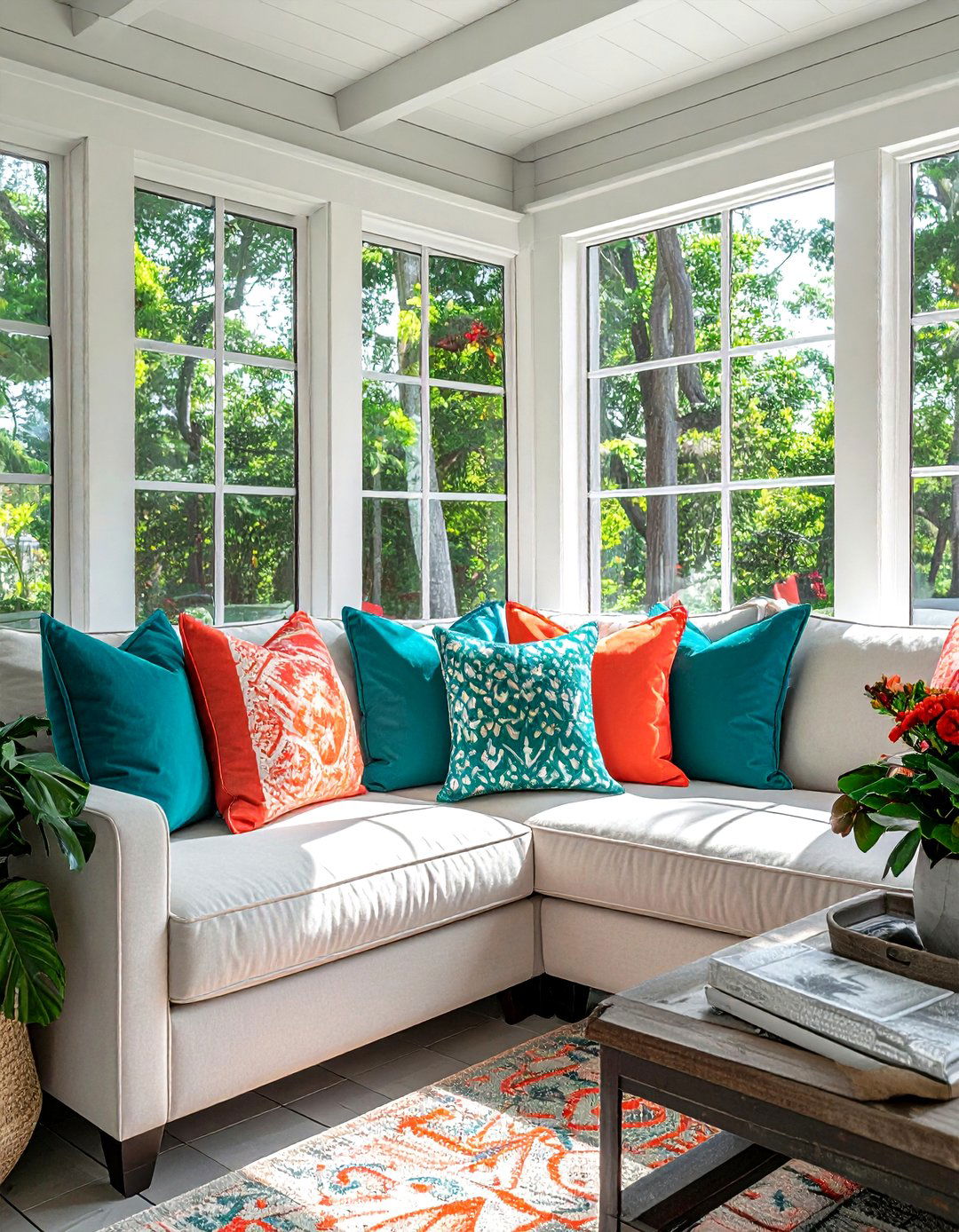 Bold accent pillows - 30 screened porch decor ideas