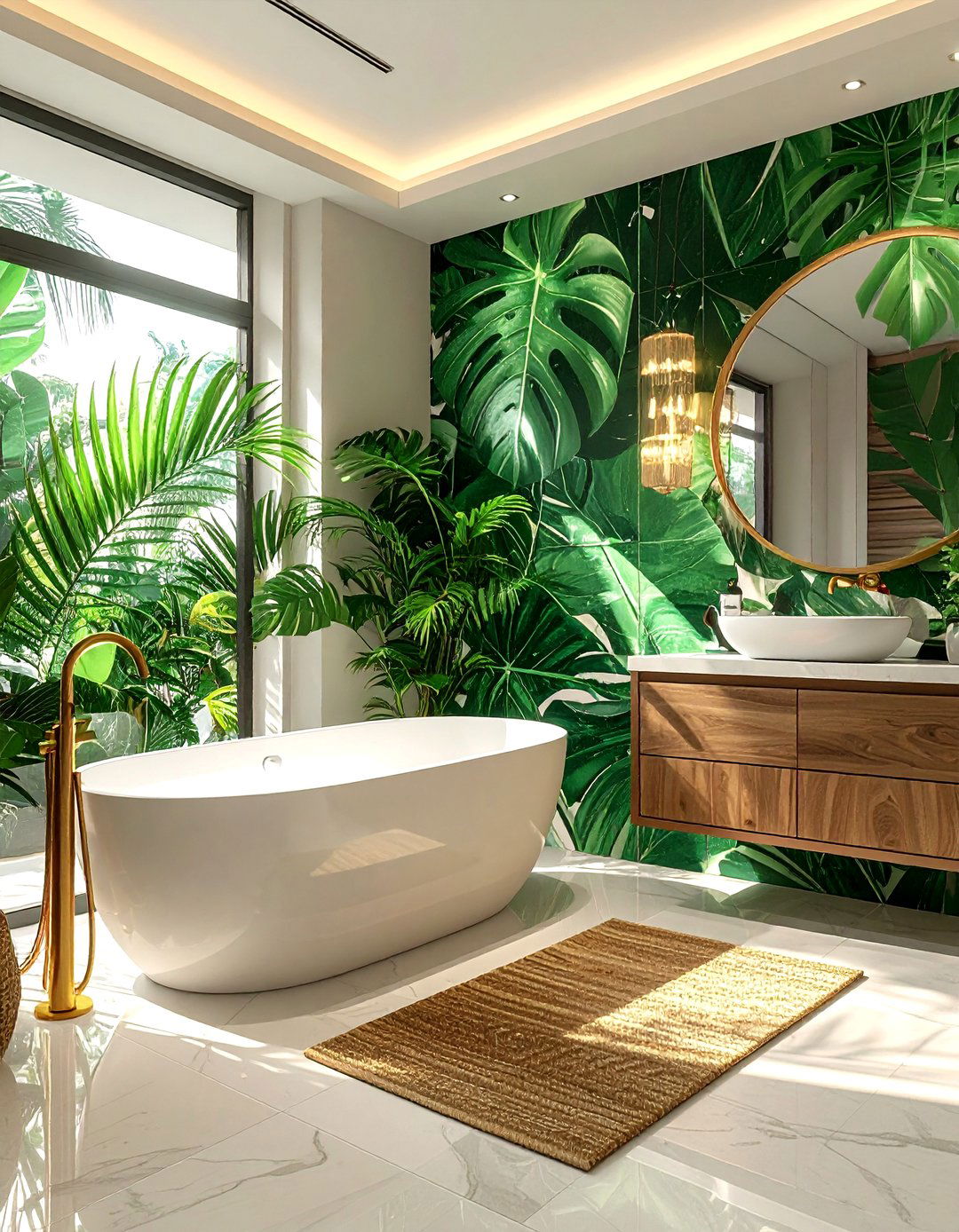 Bold botanical bathroom wall tile - 30 patterned tile bathroom ideas
