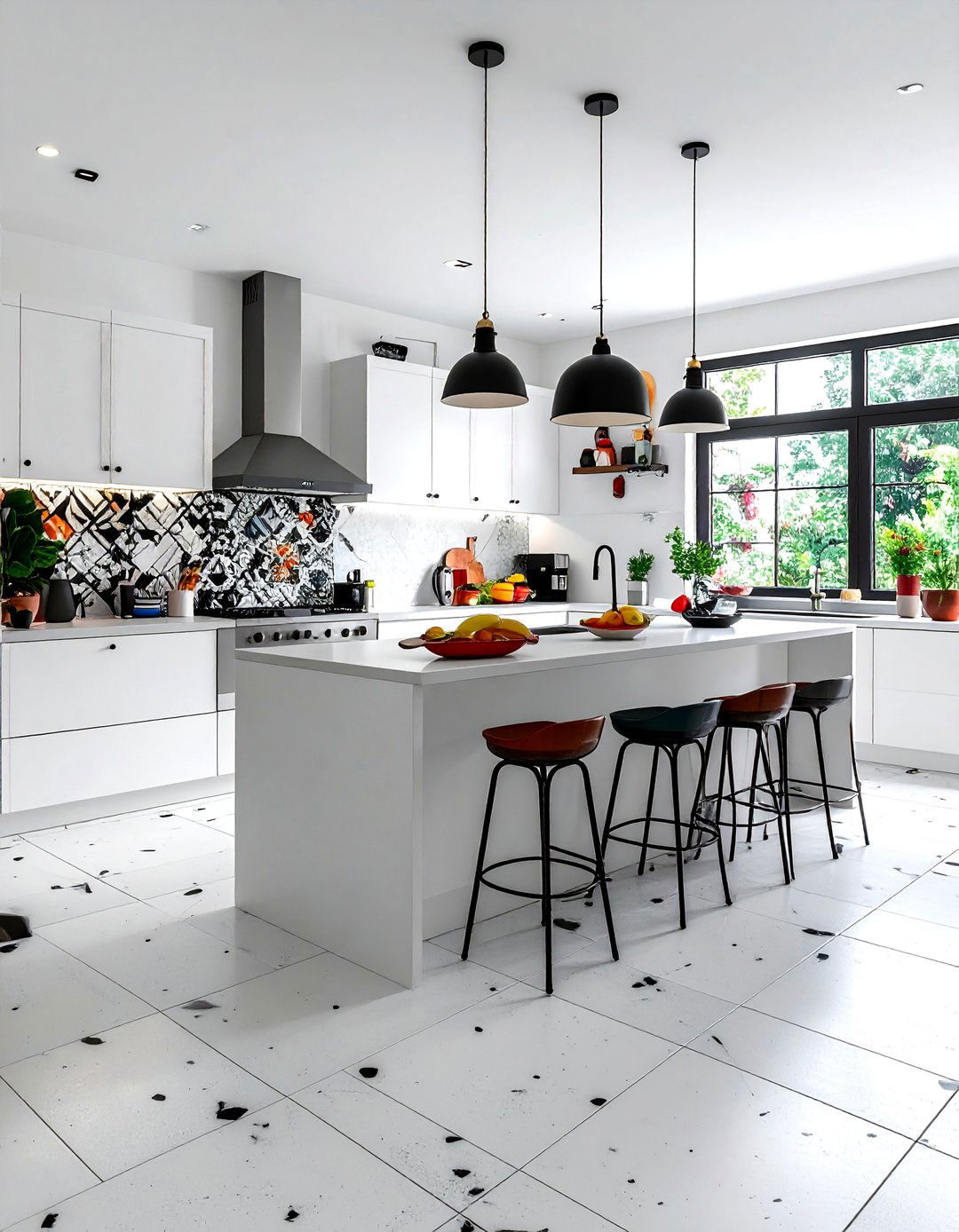 Bold cement tile pattern - 30 patterned floor kitchen ideas