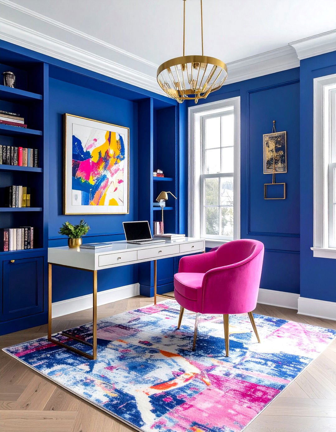 Bold color drenching home office - 30 maximalist decor ideas