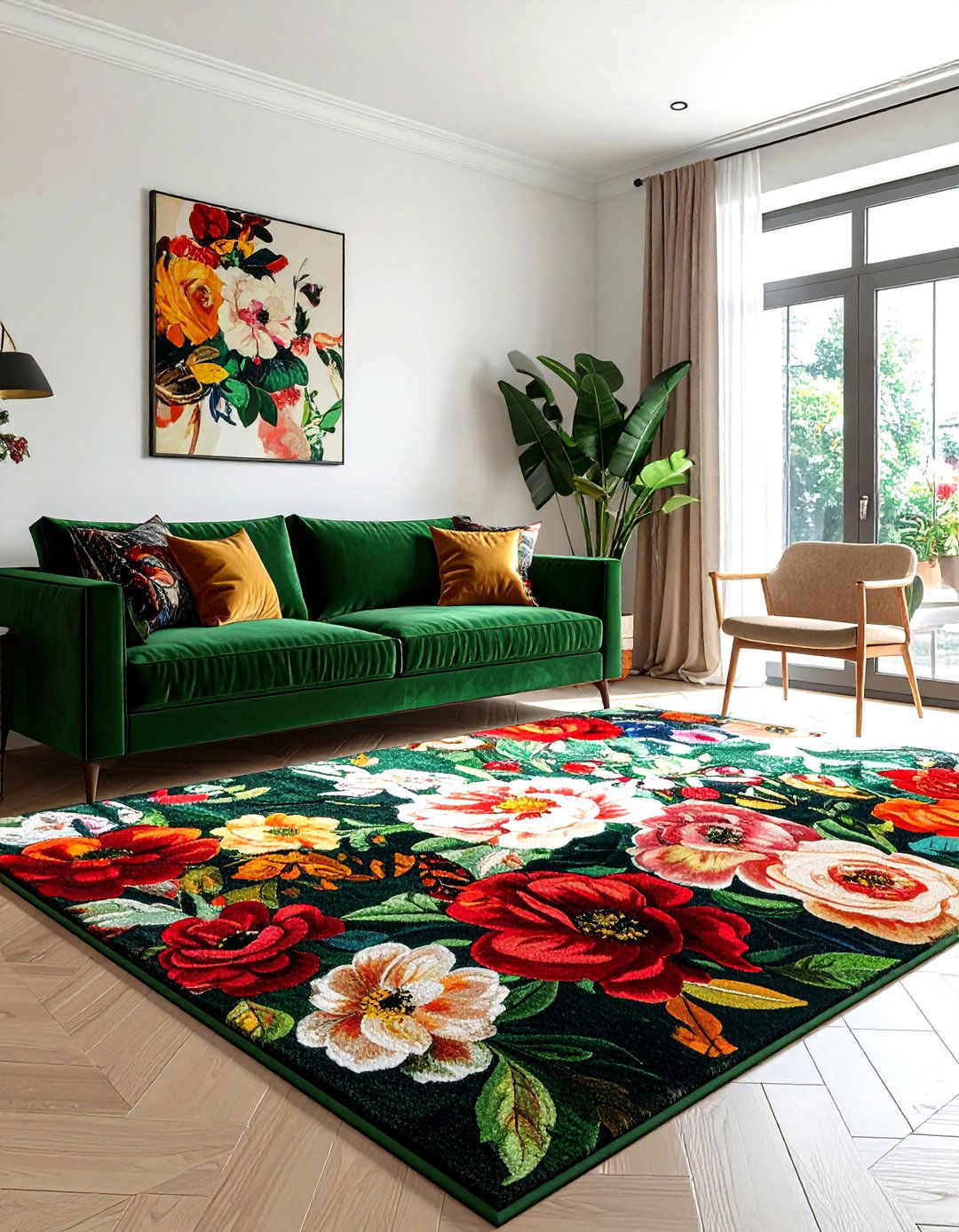 Bold floral carpet - 30 living room carpet ideas