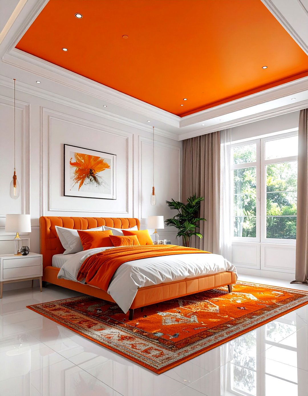 Bold orange ceiling bedroom - 30 orange and white bedroom ideas