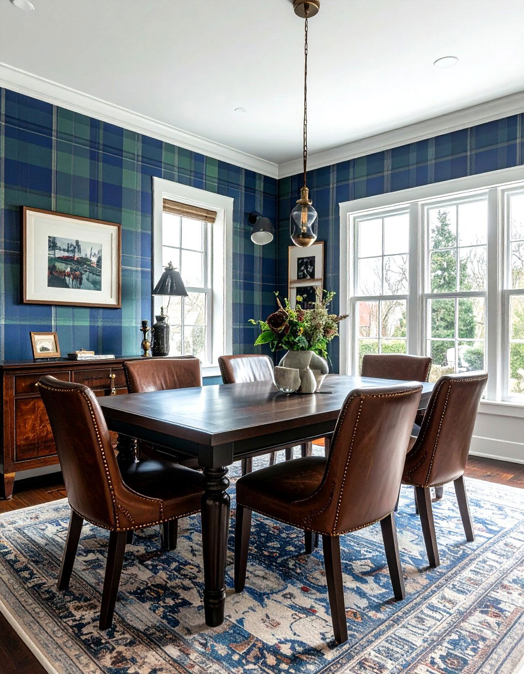 Bold plaid dining room - 30 bold wallpaper dining room ideas