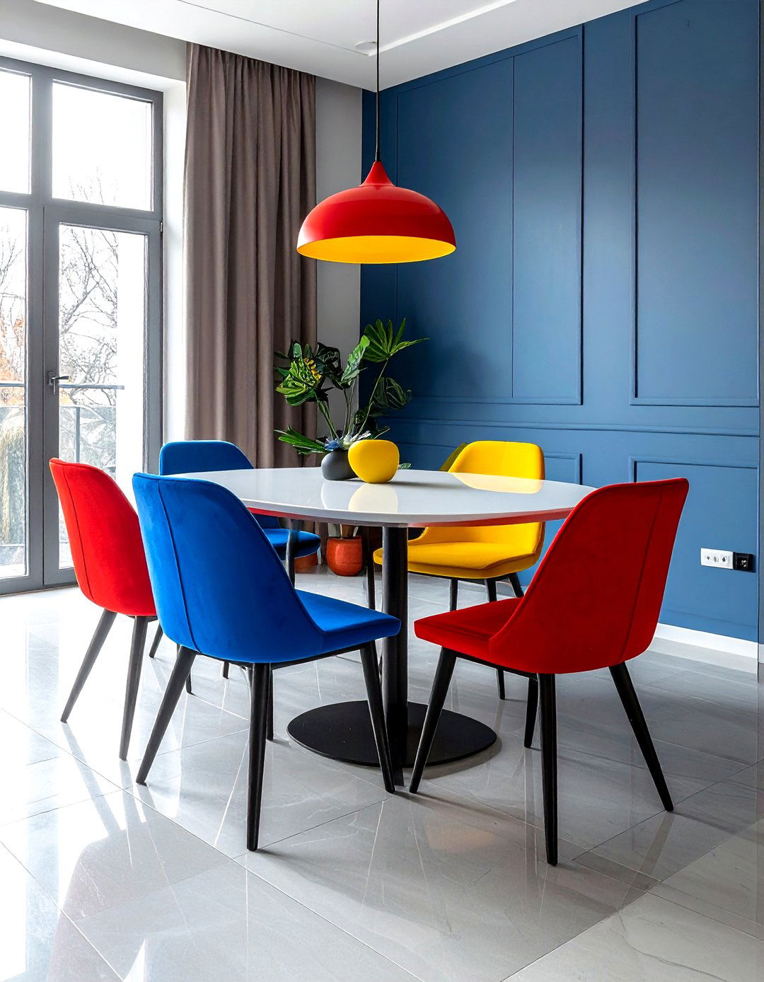 Bold primary color chairs - 30 mismatched dining chair ideas