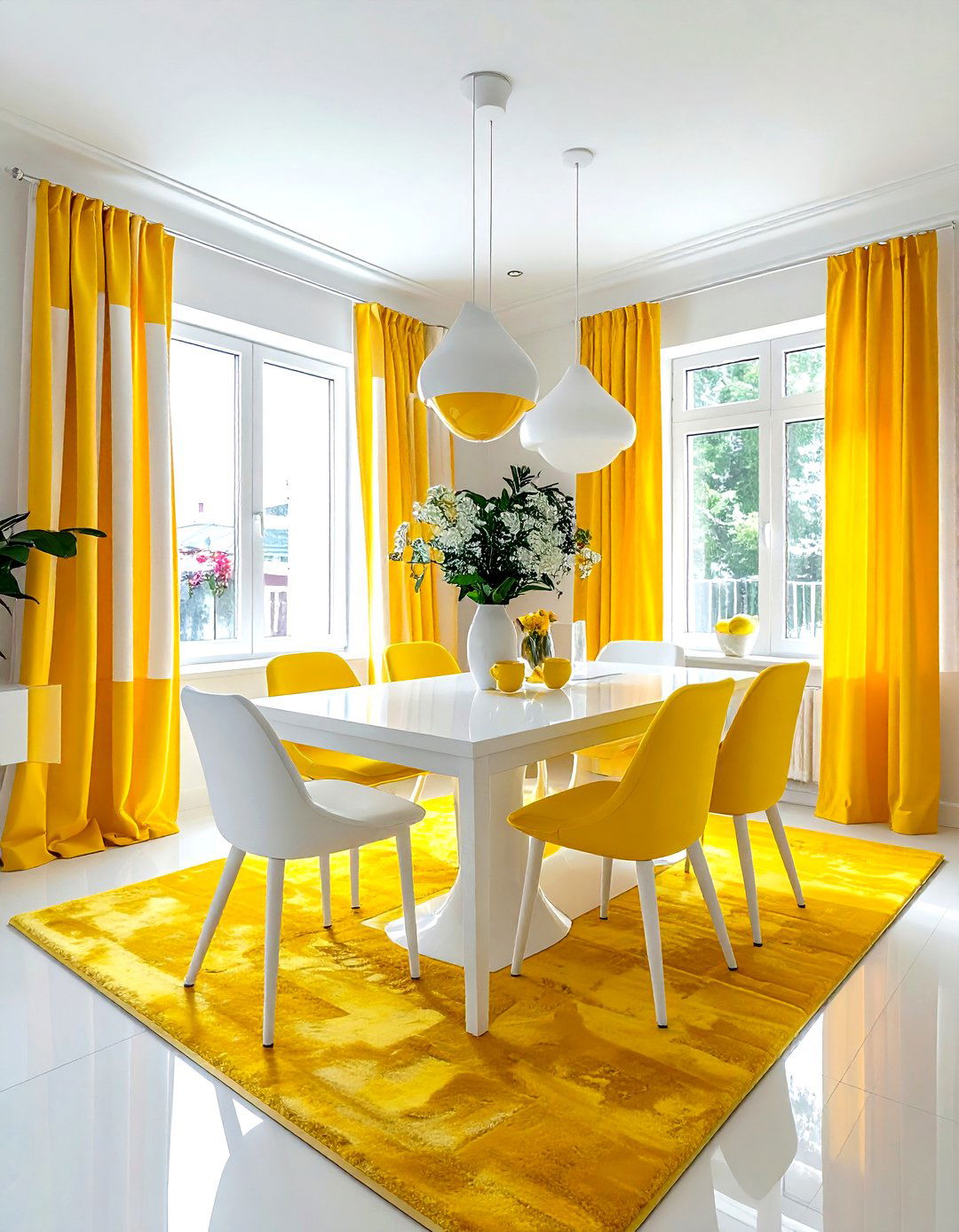 Bold yellow and white dining room - 30 yellow and white dining room ideas