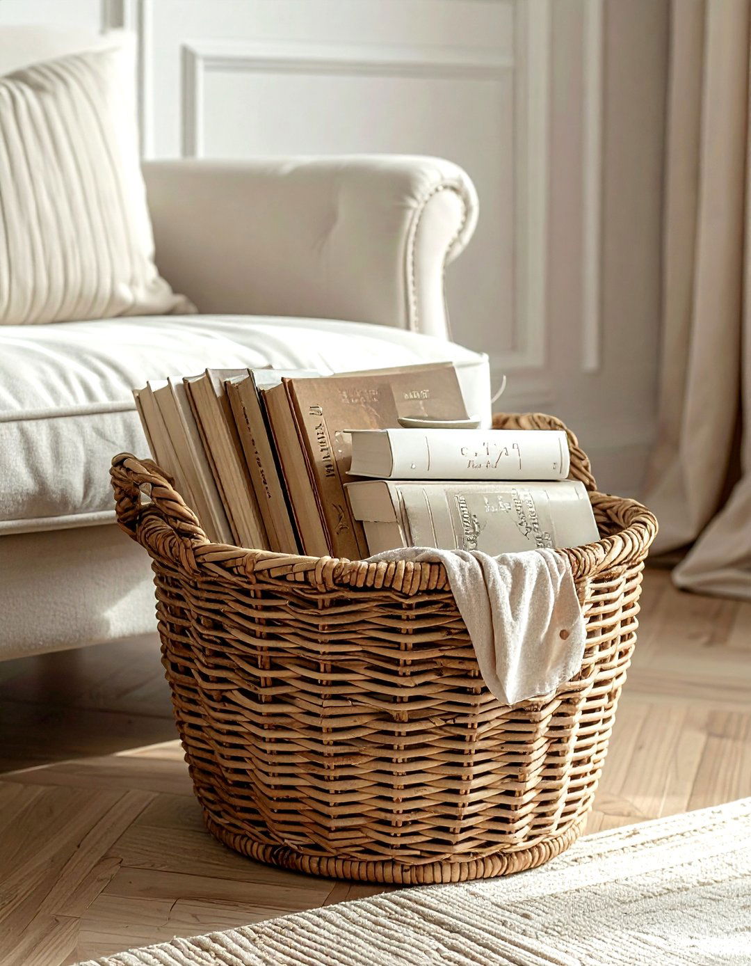 Book Storage Basket - 30 living room storage basket ideas