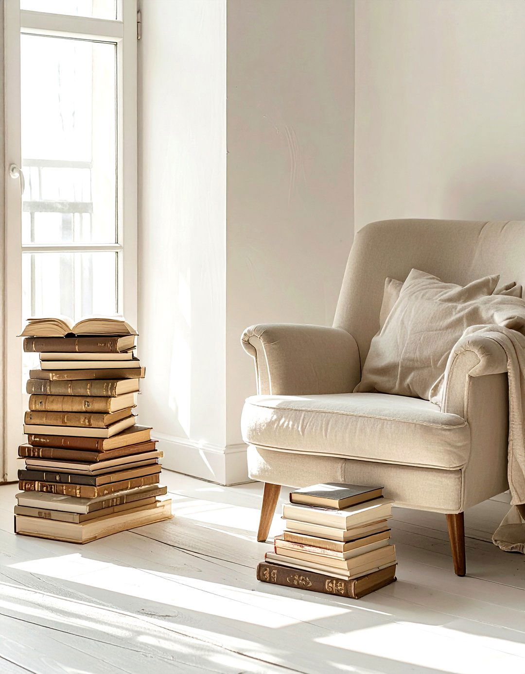 Book stacks on floor - 30 book styling ideas