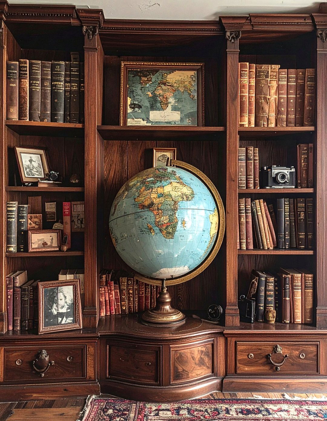 Bookcase Globe - 30 decorative globe ideas