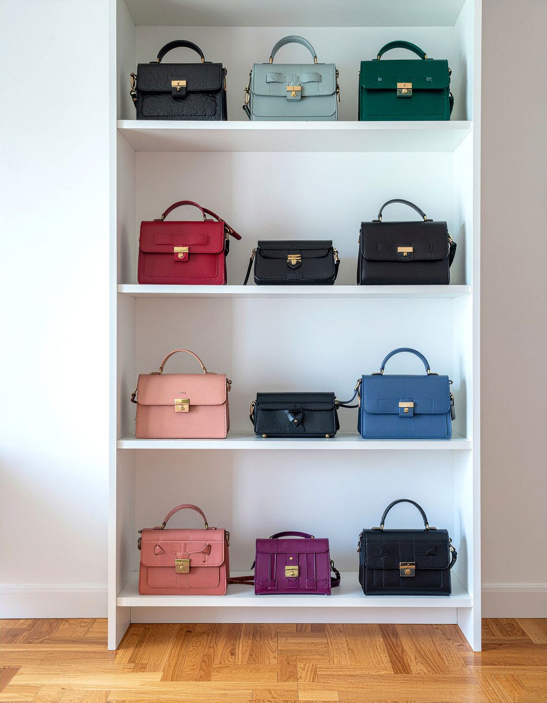 Bookcase for bag collection - 30 bedroom bag storage ideas