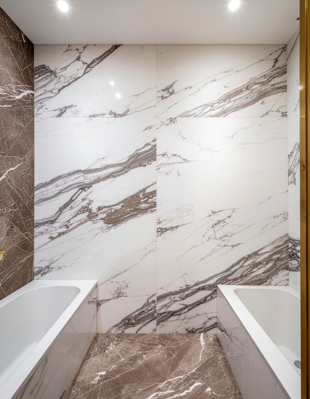 Bookmatched Marble Bathroom - 30 large format tile bathroom ideas