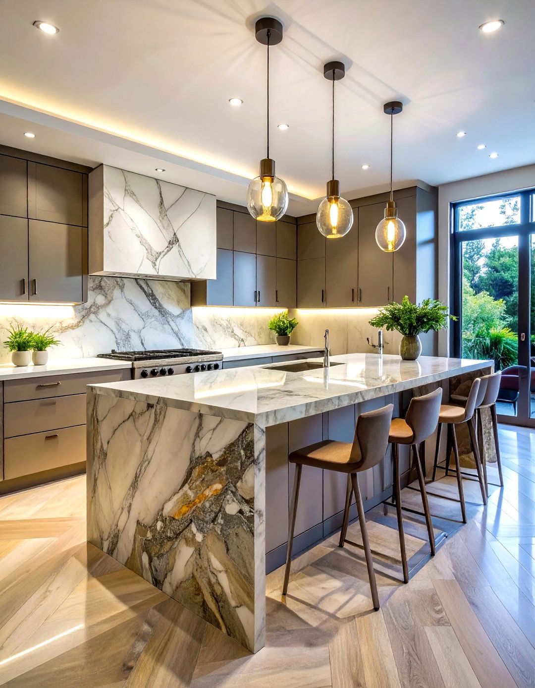 Bookmatched Stone Island - 30 veined countertop kitchen ideas