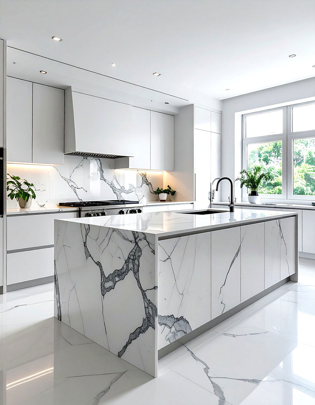 Bookmatched marble slab kitchen - 30 marble backsplash kitchen ideas