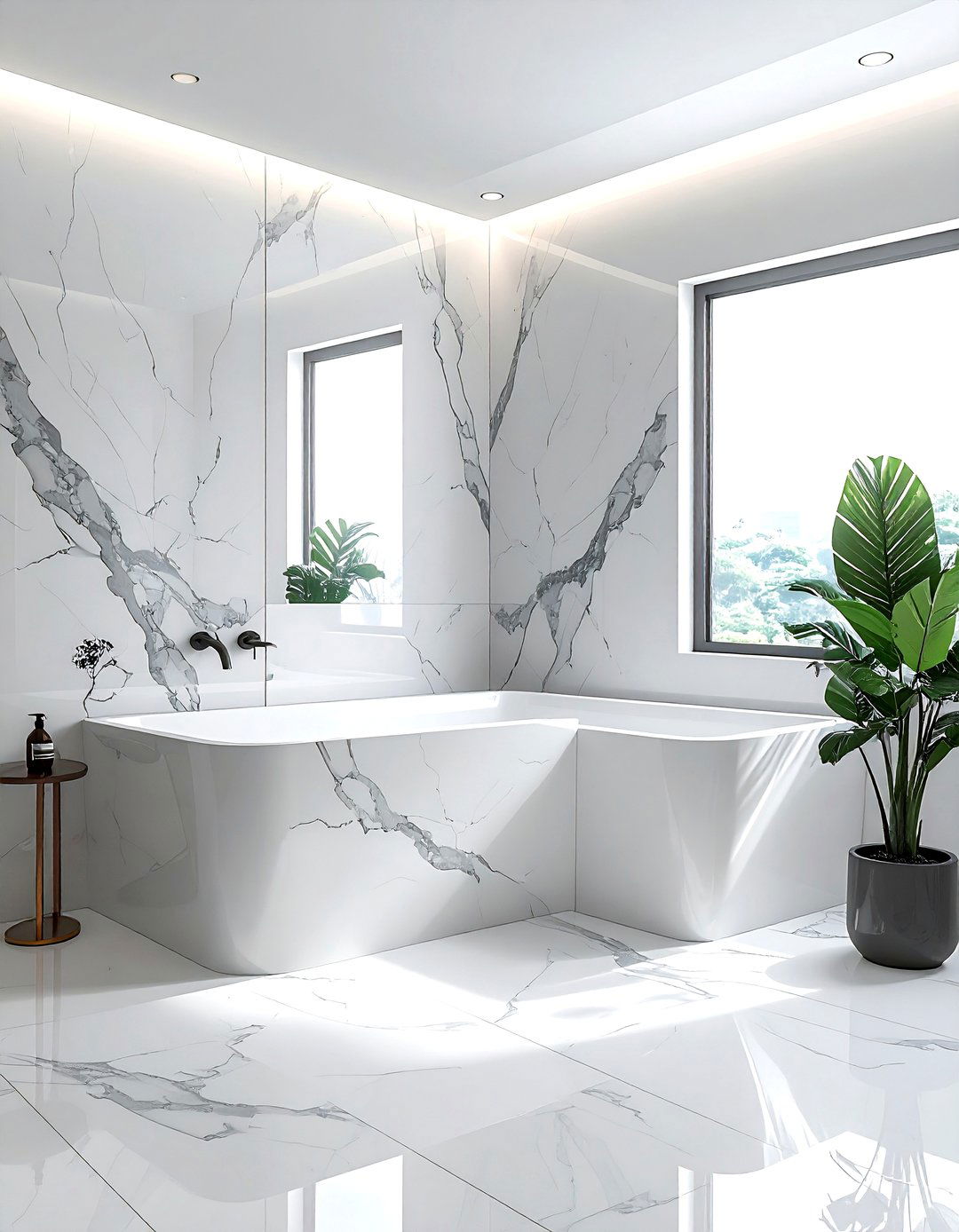 Bookmatched marble wall bathroom - 30 Statuario marble bathroom ideas