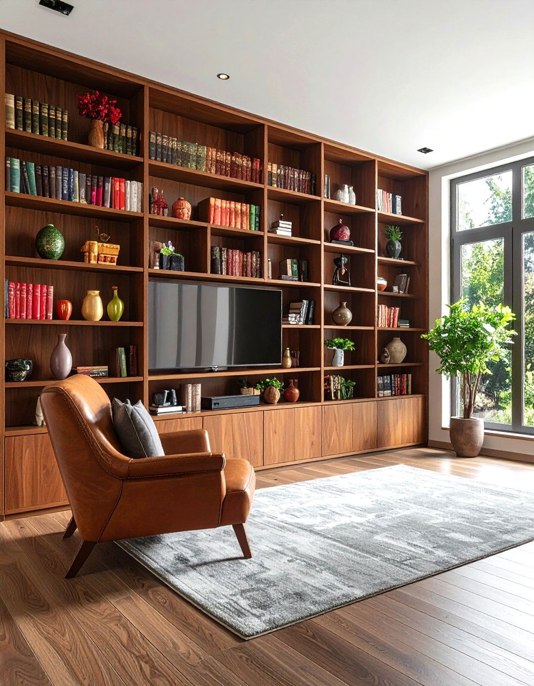 Bookshelf Integrated Television - 30 living room home theater ideas
