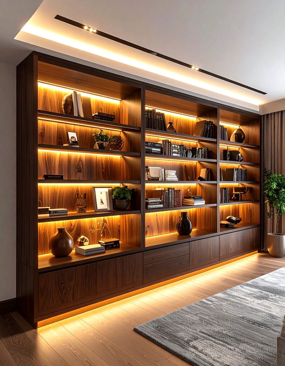 Bookshelf LED Lighting - 30 living room lighting design