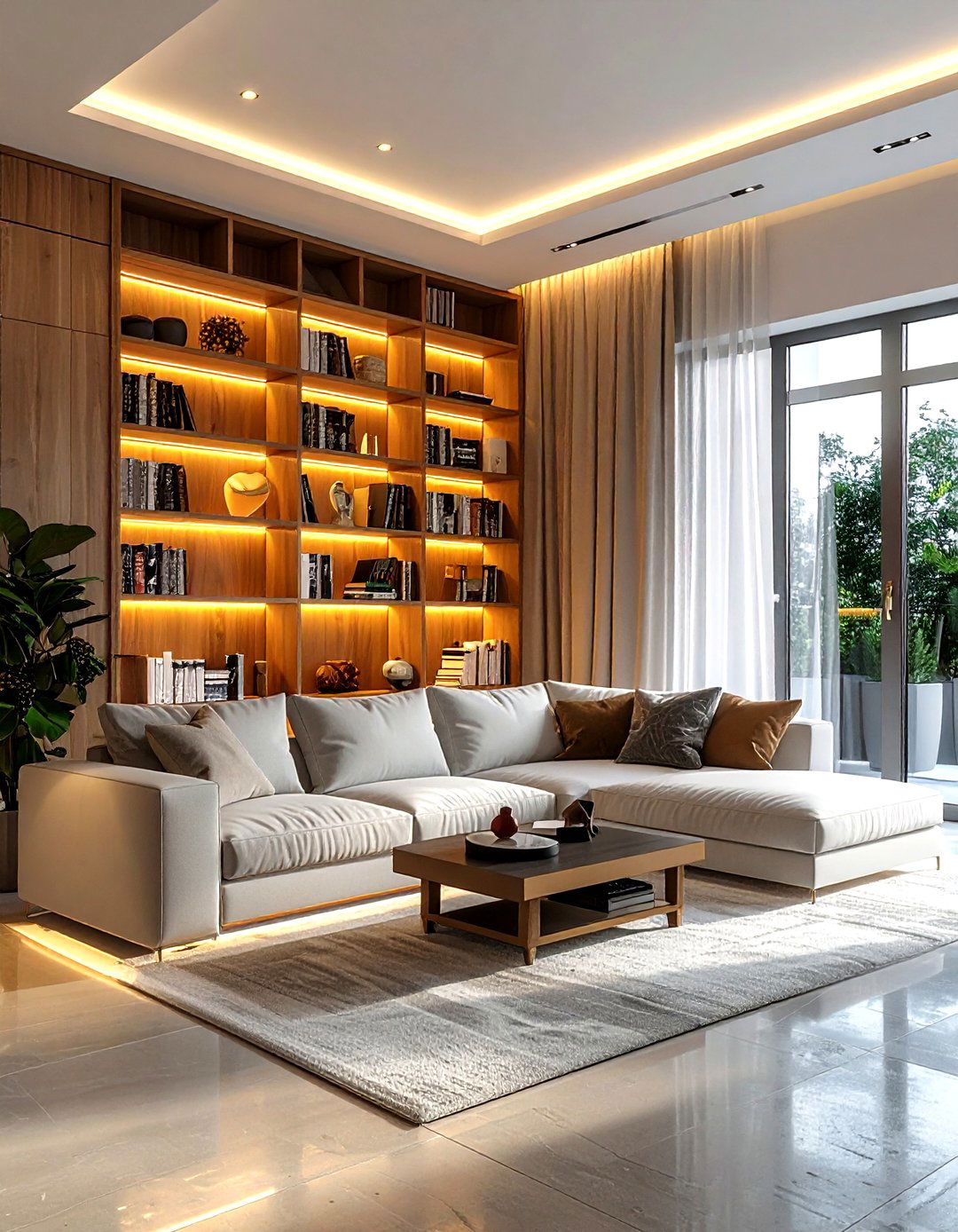 Bookshelf Lighting - 30 living room ambient lighting ideas