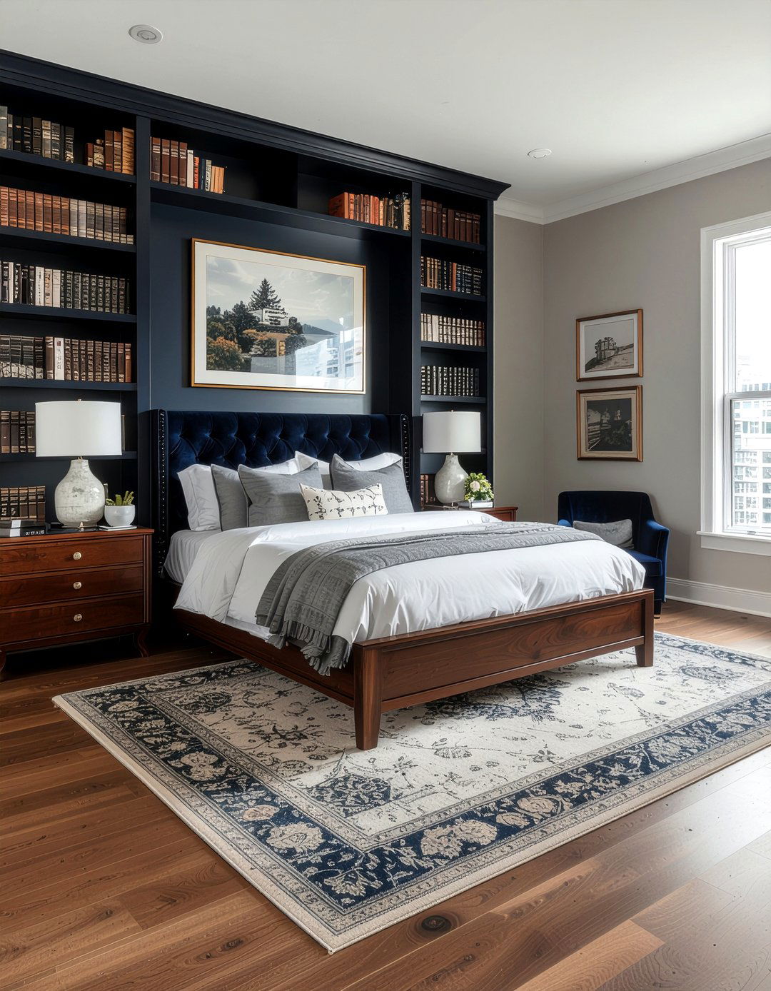 Bookshelf Wealth Bedroom - 30 retro bedroom ideas