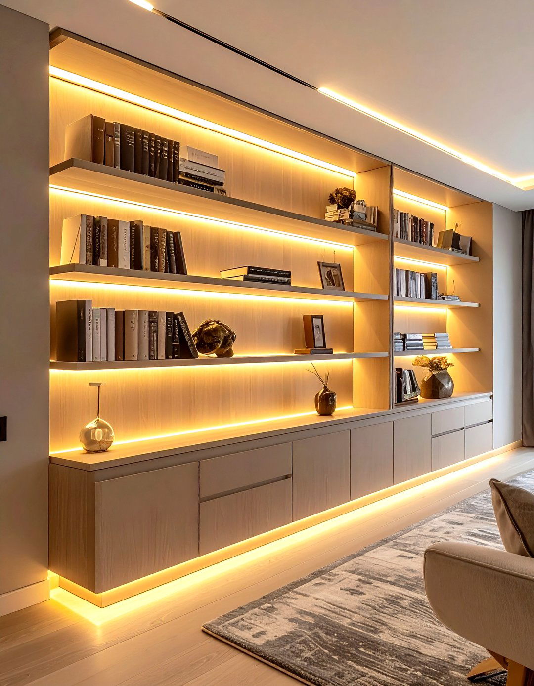 Bookshelf accent lighting - 30 bookshelf styling ideas