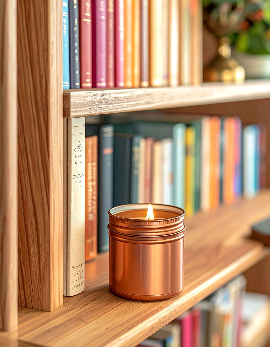 Bookshelf candle accent - 30 candle arrangement ideas