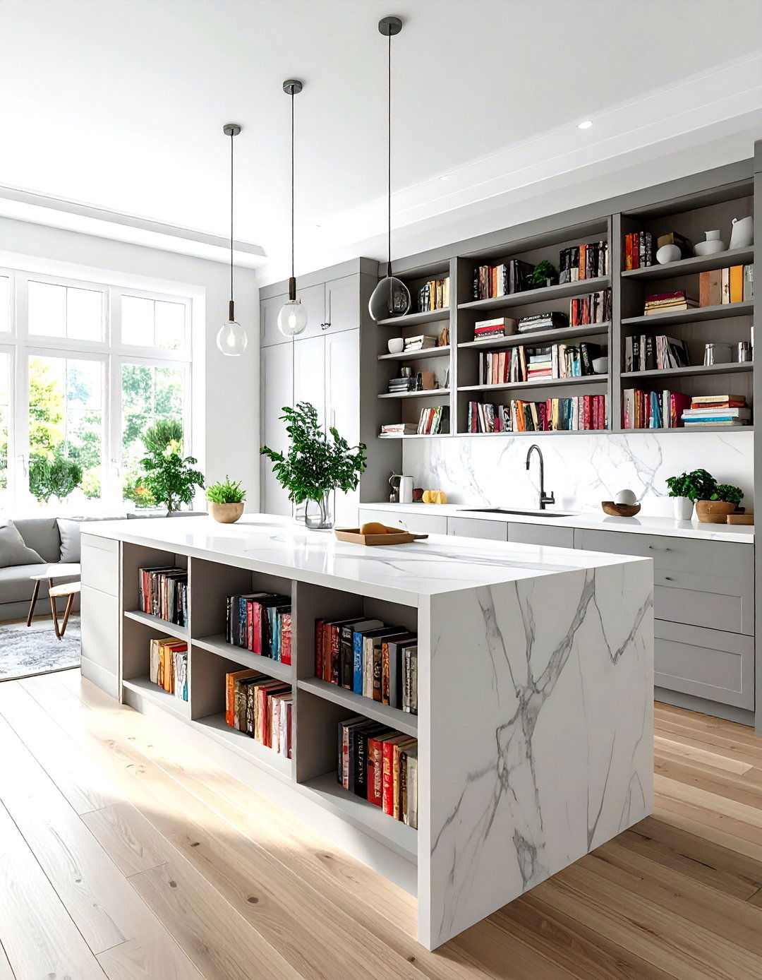 Bookshelf island storage - 30 kitchen island ideas