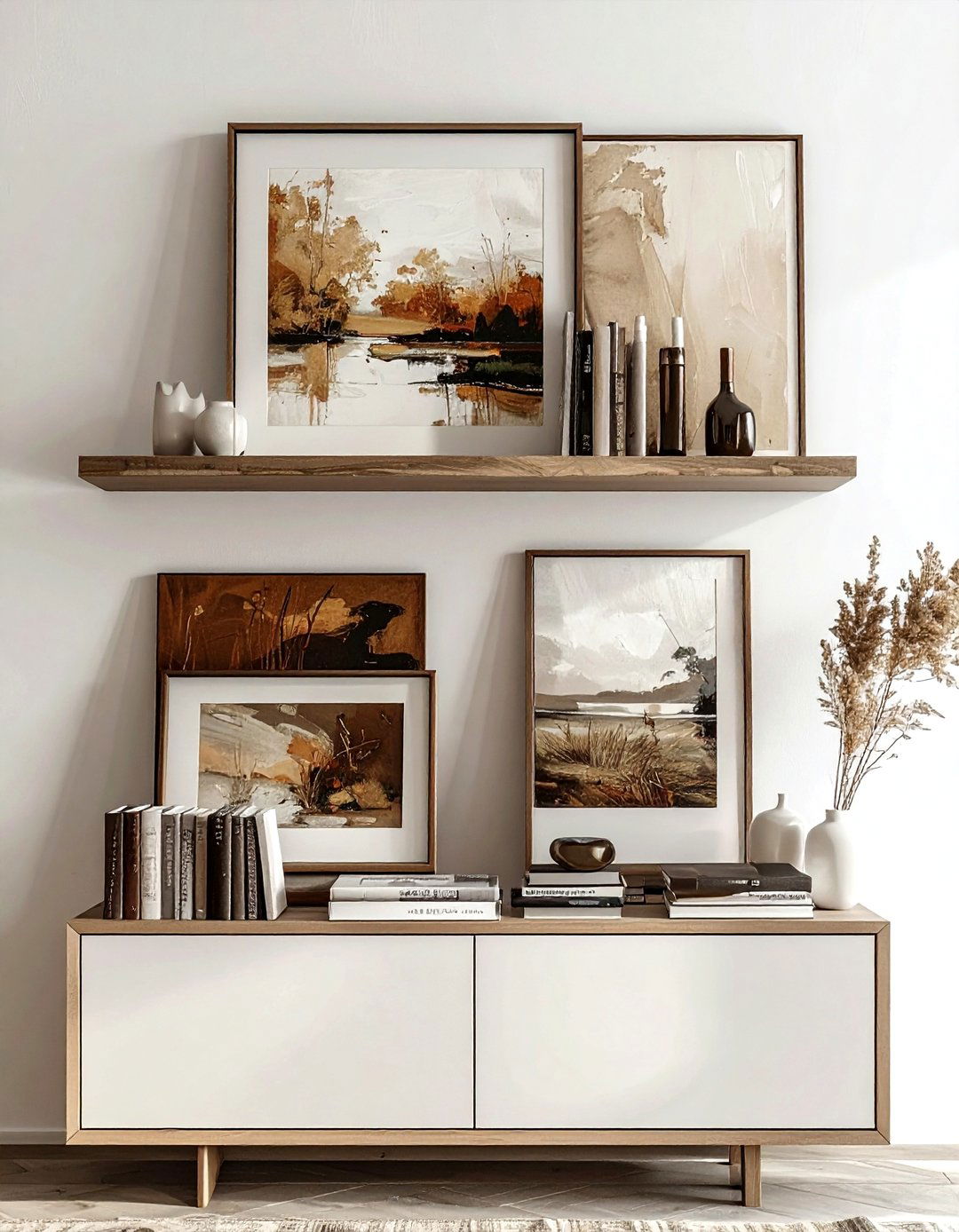 Bookshelf with art - 30 bookshelf styling ideas