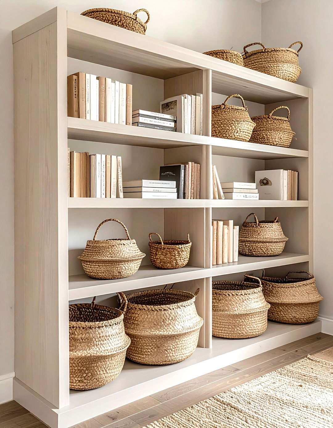 Bookshelf with baskets - 30 bookshelf styling ideas