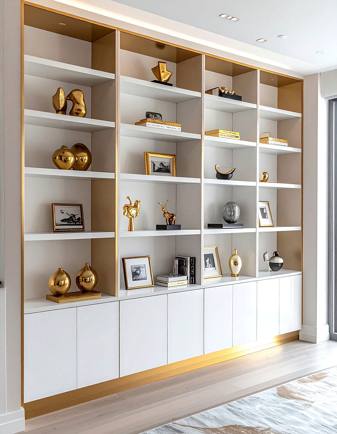 Bookshelf with gold accents - 30 bookshelf styling ideas