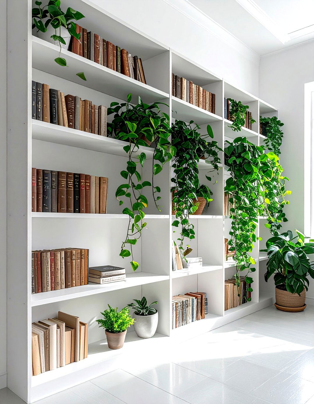 Bookshelf with indoor plants - 30 book styling ideas