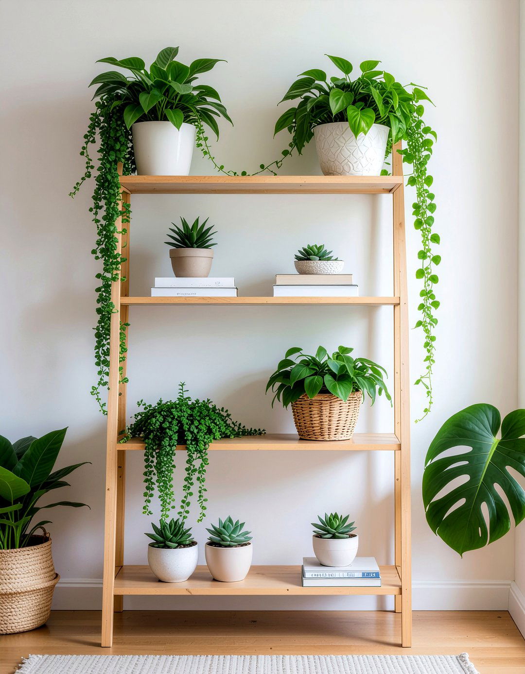 Bookshelf with plants - 30 living room bookshelf styling ideas