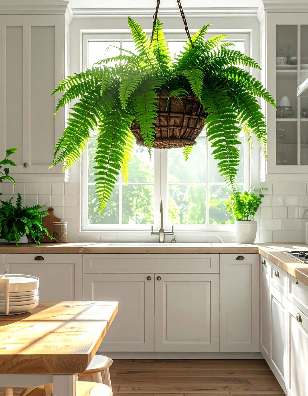 Boston fern in kitchen - 30 kitchen plant ideas