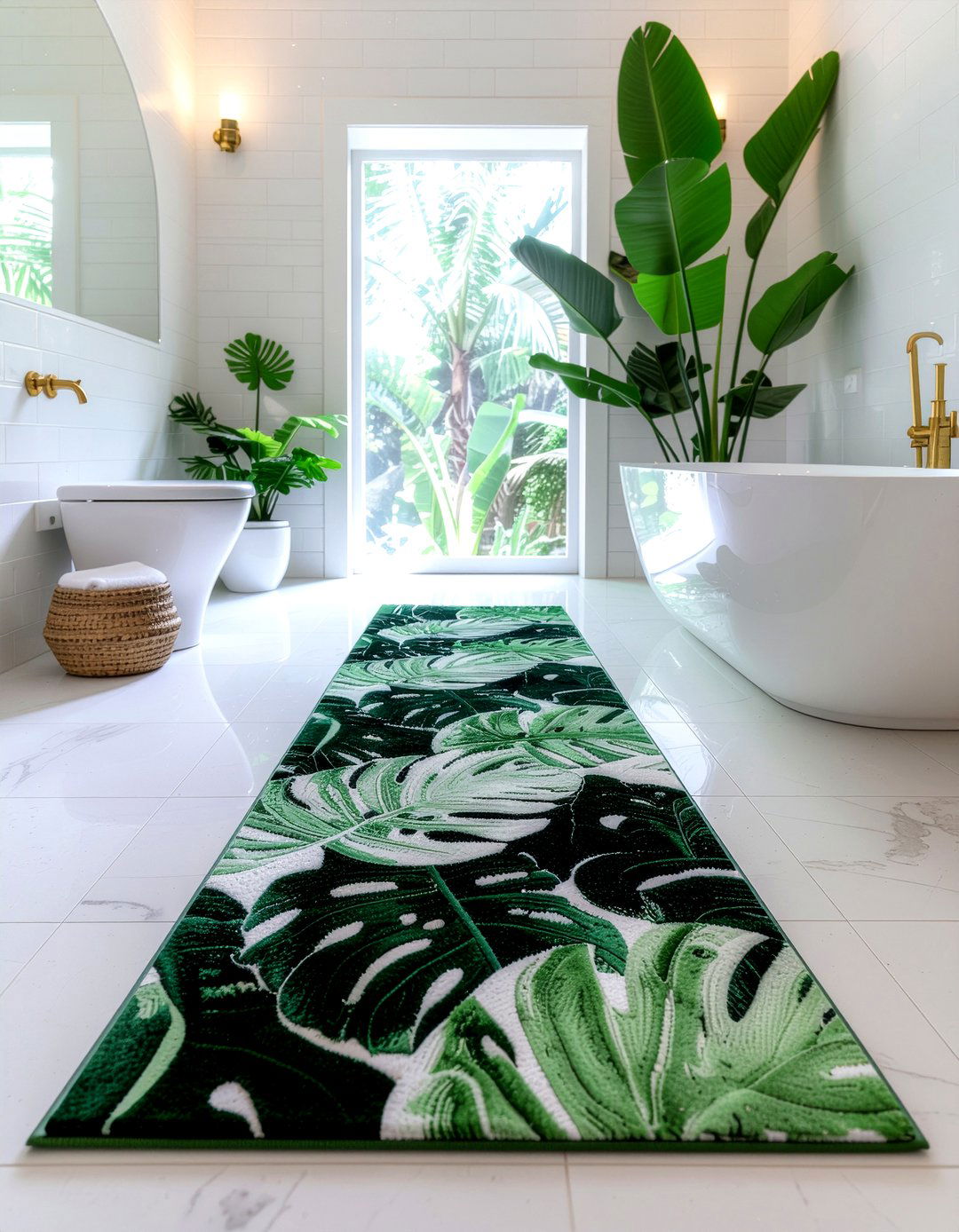 Botanical Green Bathroom Runner - 30 bathroom runner rug ideas