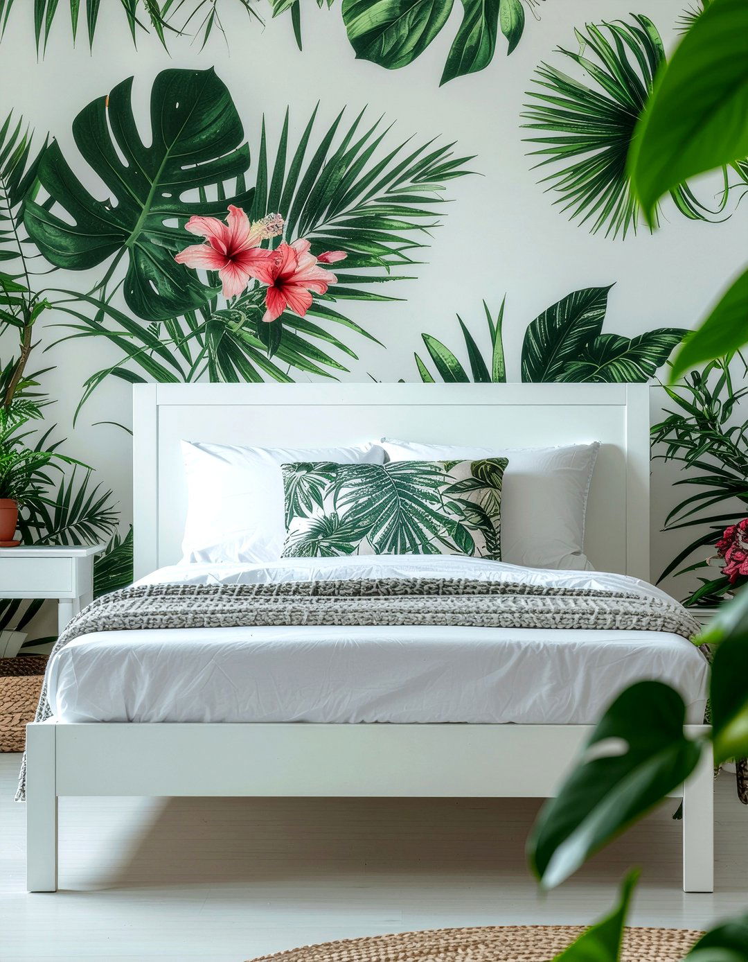 Botanical Print Wallpaper - 30 Caribbean bedroom ideas