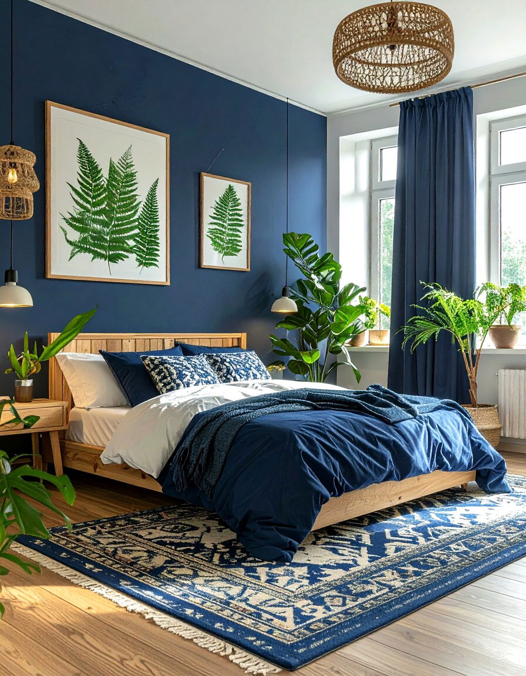 Botanical Prints Navy Bedroom - 30 bohemian navy bedroom ideas