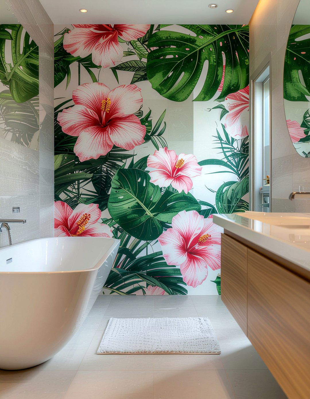 Botanical Wallpaper Bathroom - 30 millennial pink bathroom ideas