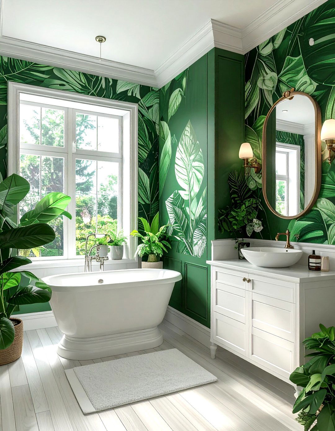 Botanical Wallpaper Emerald Bathroom - 30 emerald and white bathroom ideas