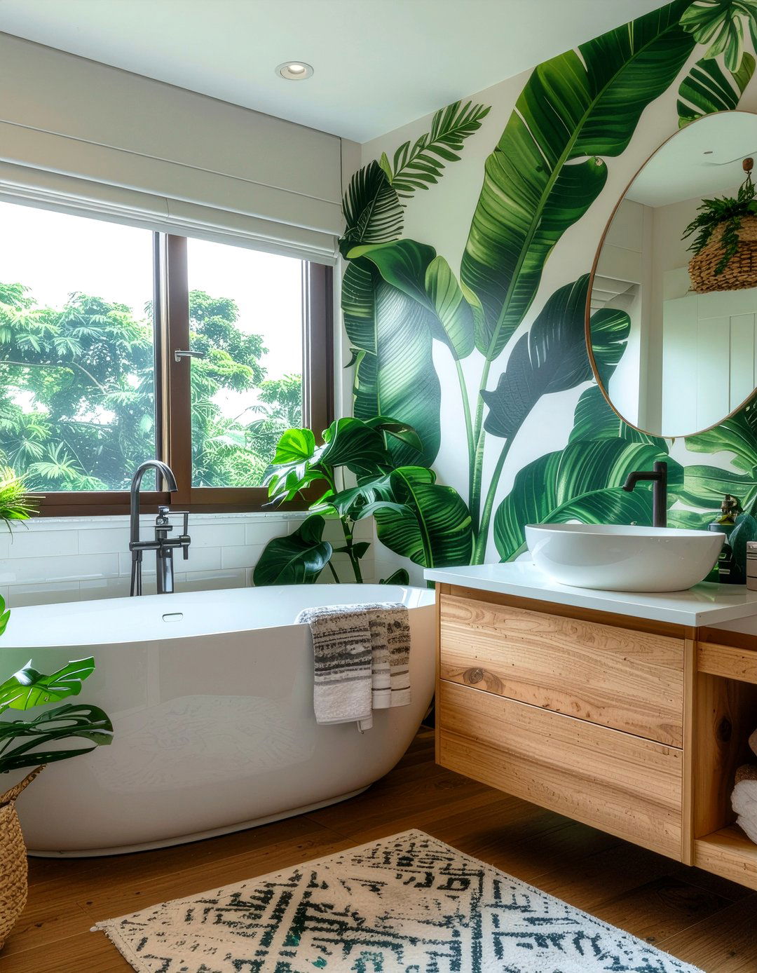 Botanical print bathroom wall - 30 bathroom feature wall ideas