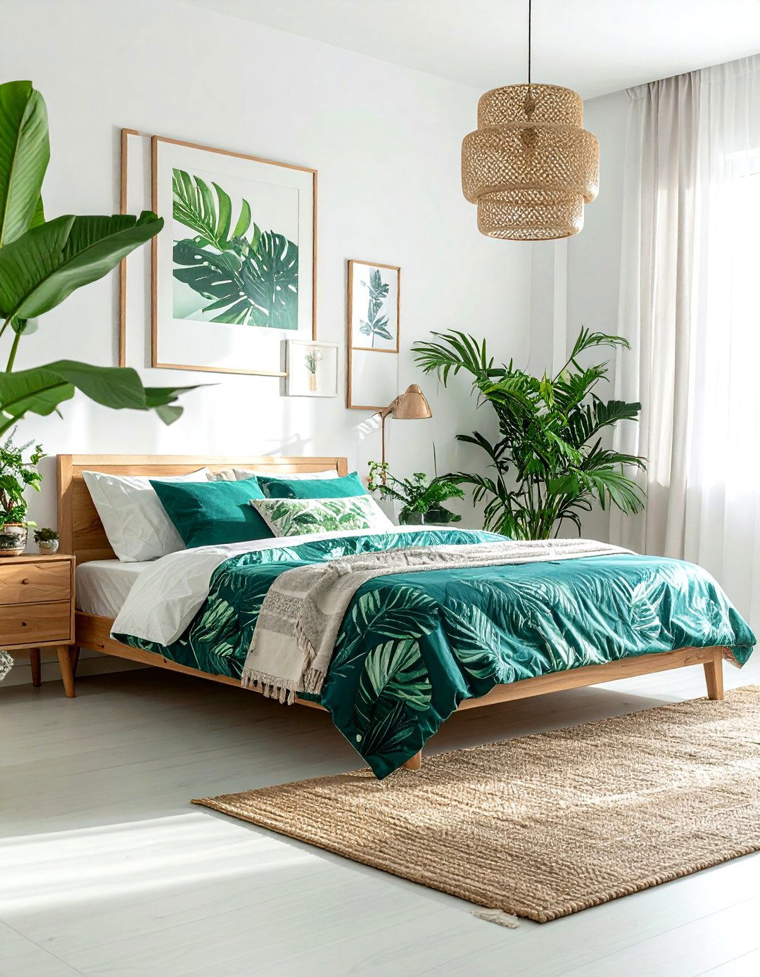Botanical print boho bedroom - 30 bohemian teal bedroom ideas