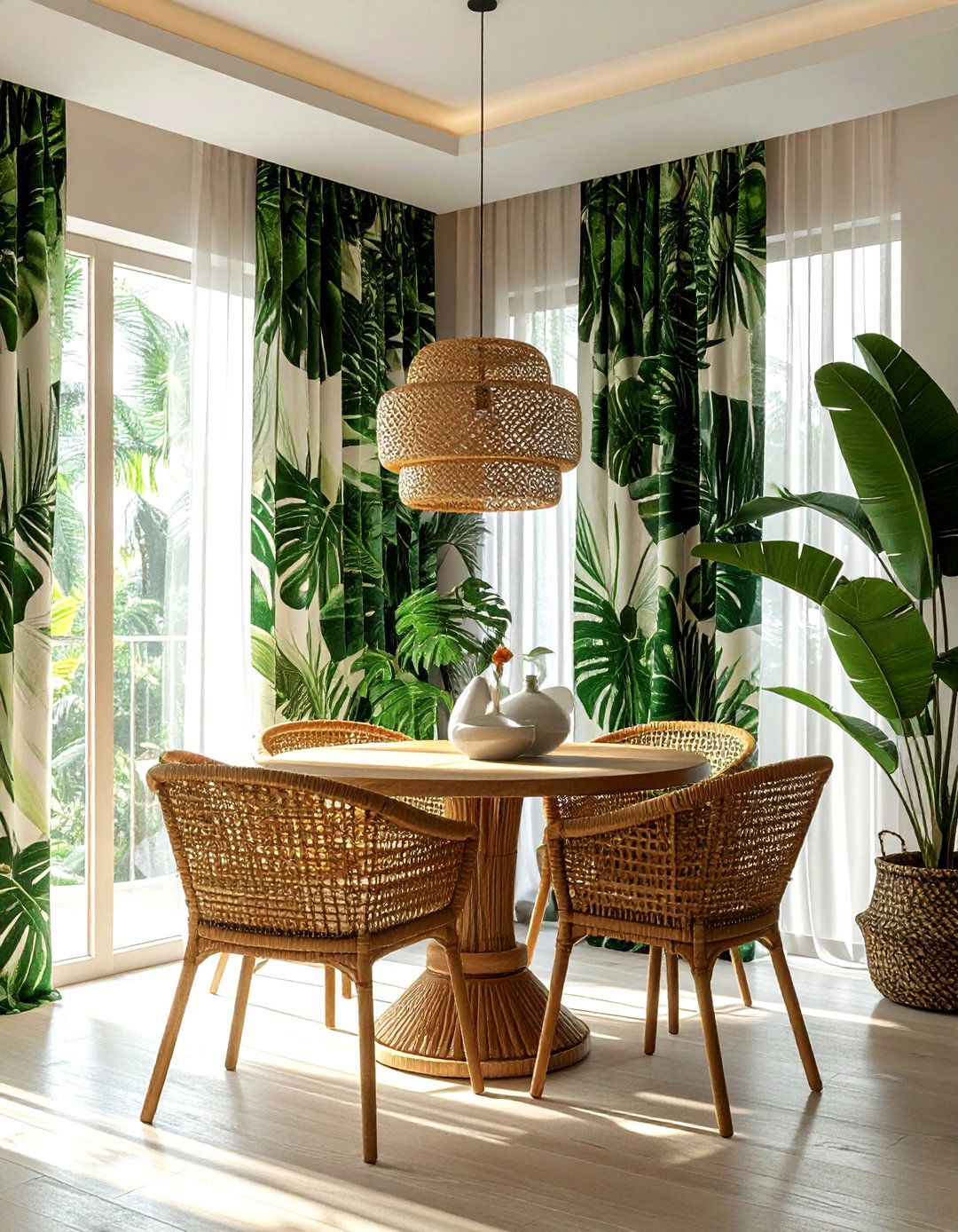 Botanical print curtains - 30 dining room drape ideas